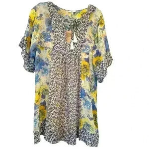 Joie Cycla Tunic Top in Mixed Floral Yellow Print Size Small